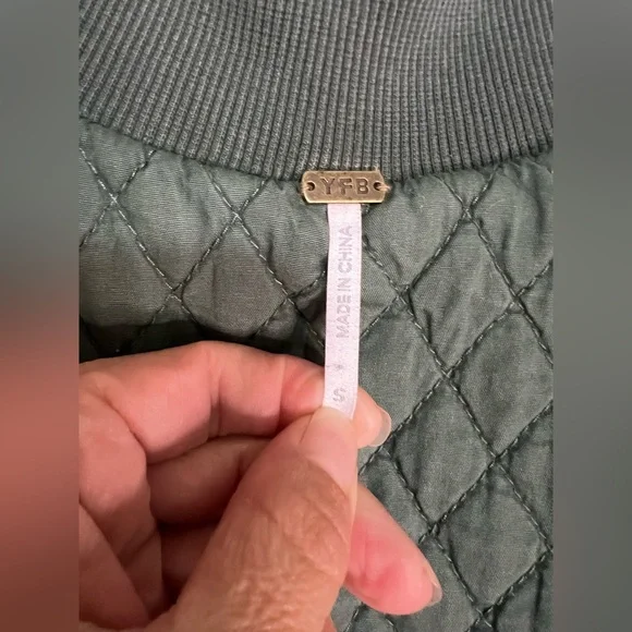 YFB Colton Reversible Cotton Quilted Bomber Jacket Army Green Outdoor Winter - Picture 13 of 13